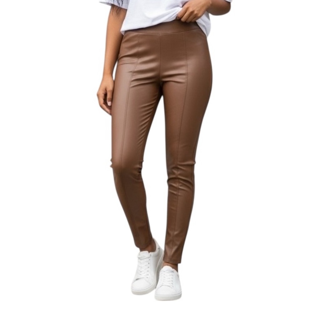 Tan Brown‎ Faux Leather Skinny Pant Size Small Soft Flat Front